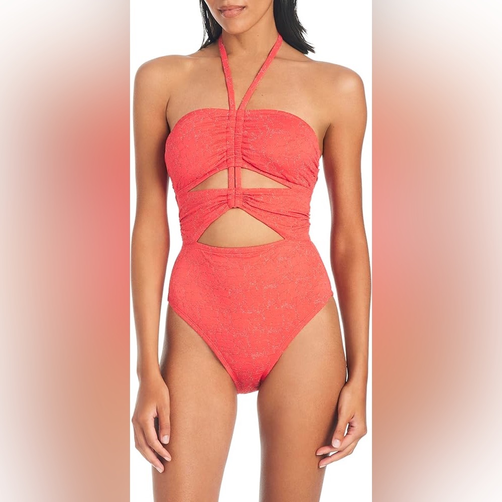 Jessica Simpson Coral Cutout‎ Halter One-Piece Swimsuit Size Large